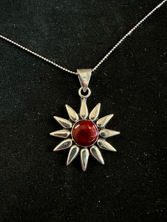 Red Jasper Sunburst Sterling Silver Necklace