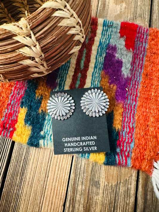 Handcrafted Sterling Silver Concho Stud Earrings