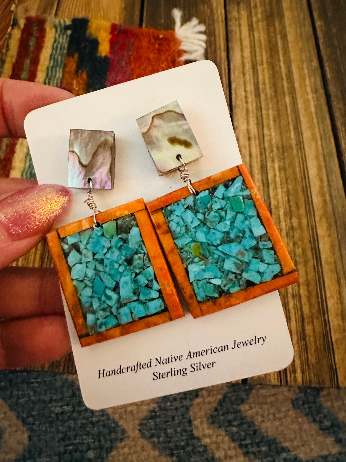 Handcrafted Multi Stone Inlay Dangle Earrings