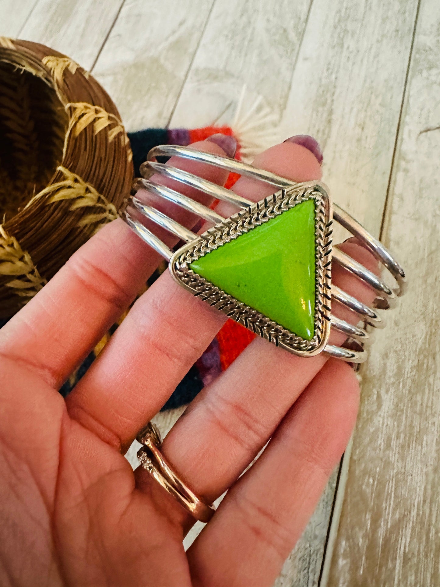 Handcrafted Gaspeite & Sterling Silver Cuff Bracelet
