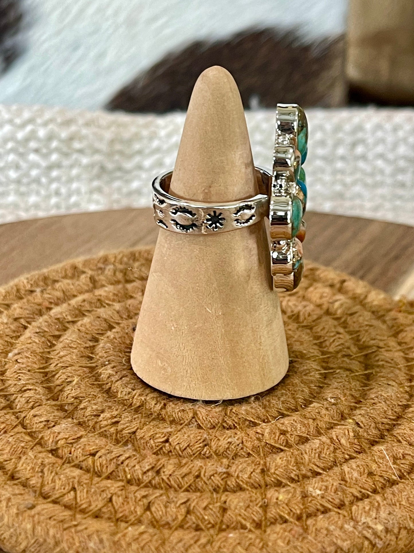 Handcrafted Sterling Silver, Turquoise & Spice Adjustable Cluster Ring