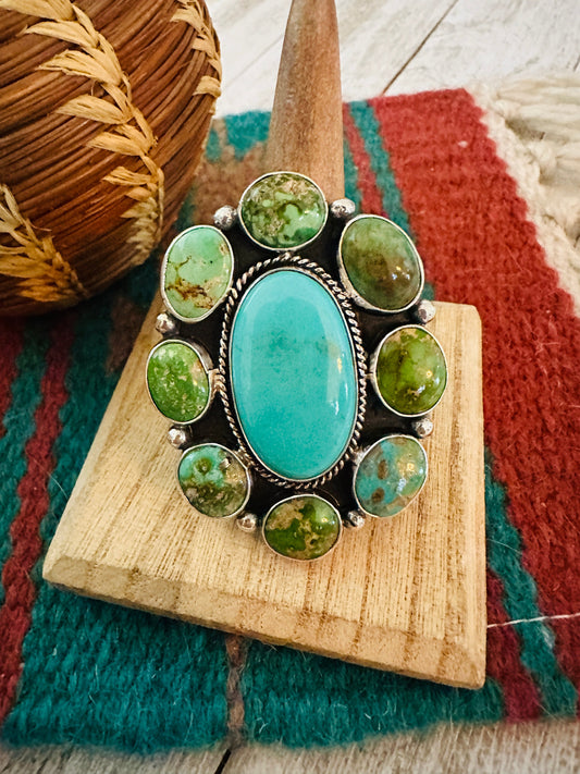 Handcrafted Sterling Silver & Multi Turquoise Cluster Adjustable Ring