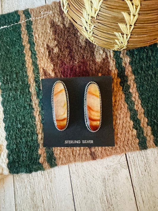 Handcrafted Jasper Sterling Silver Post Earrings Signed