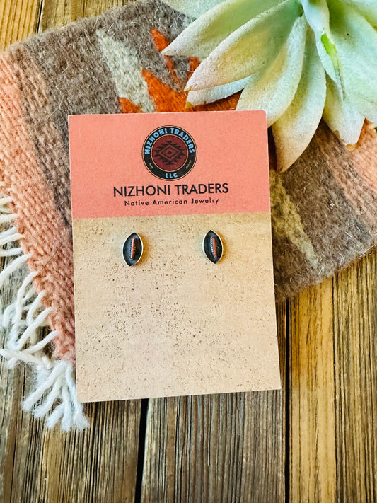 Handcrafted Coral & Sterling Silver Shadowbox Stud Earrings