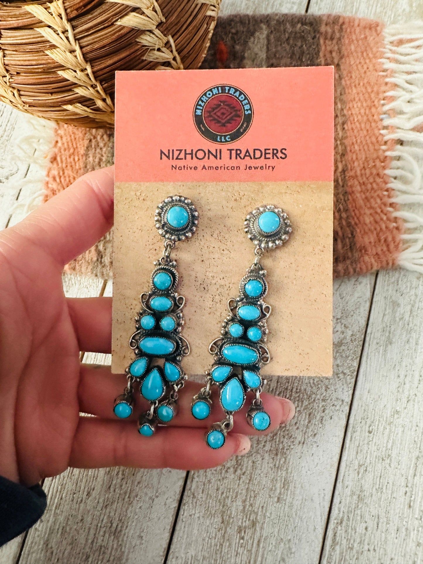 Handcrafted Sterling Silver & Sleeping Beauty Turquoise Cluster Dangle Earrings