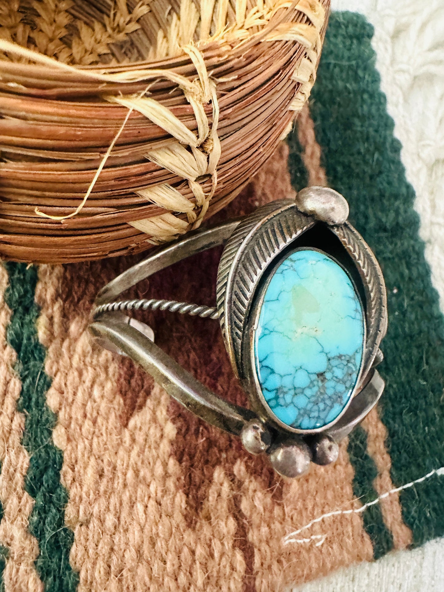 Handcrafted Old Pawn Turquoise & Sterling Silver Cuff Bracelet