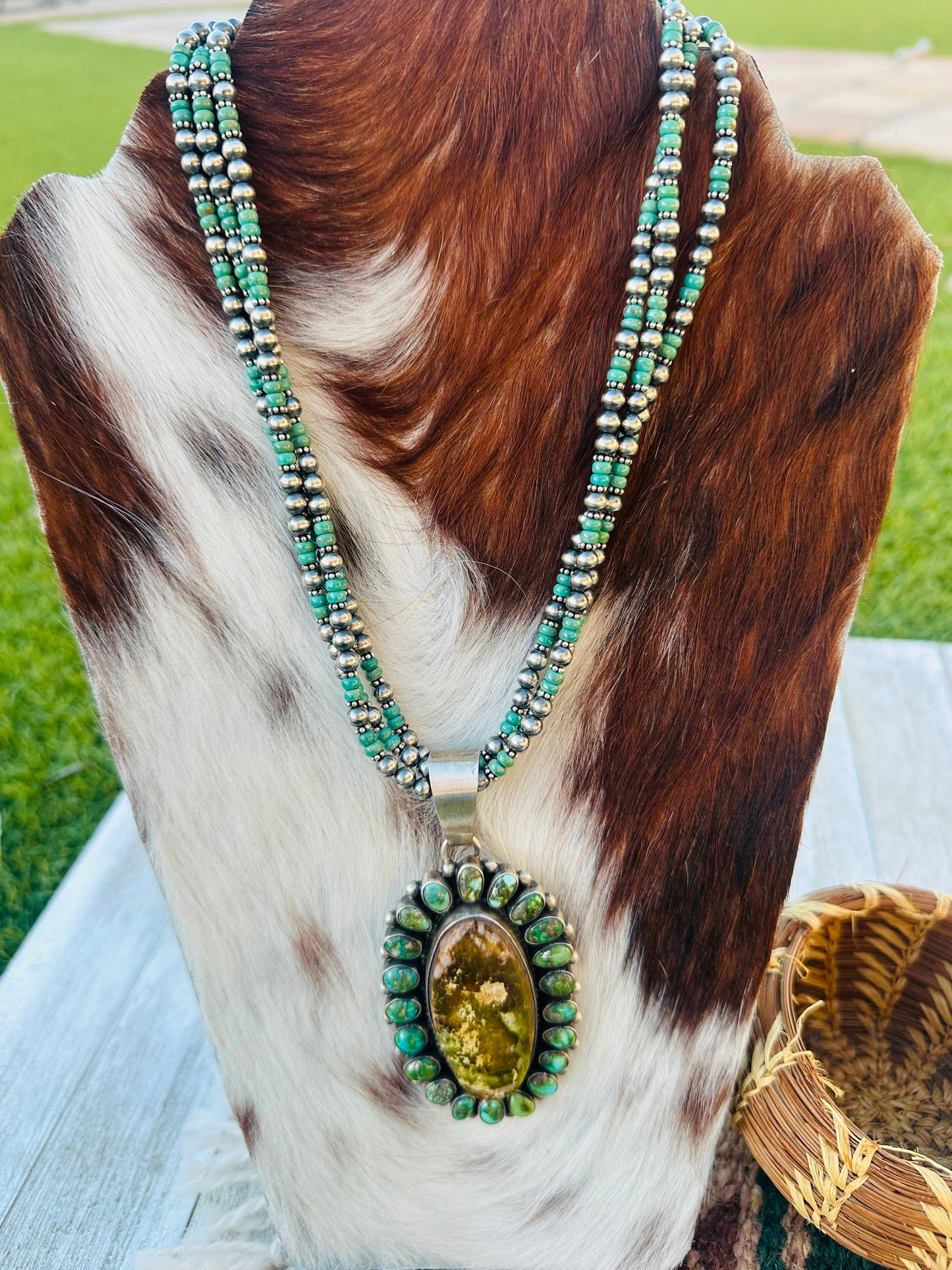 Old Pawn Handcrafted Sterling Silver and Turquoise Beaded Necklace