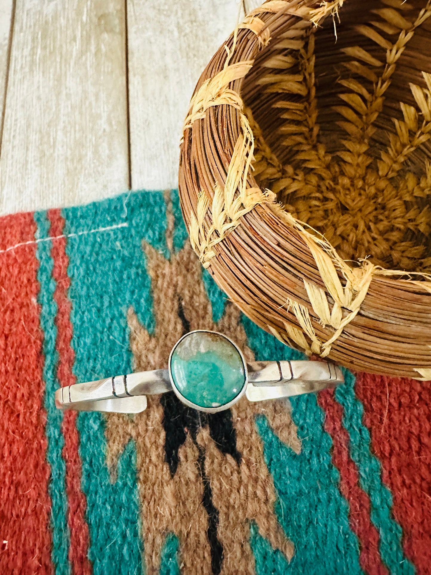 Handcrafted Sterling Silver & Royston Turquoise Cuff Bracelet by Tahe