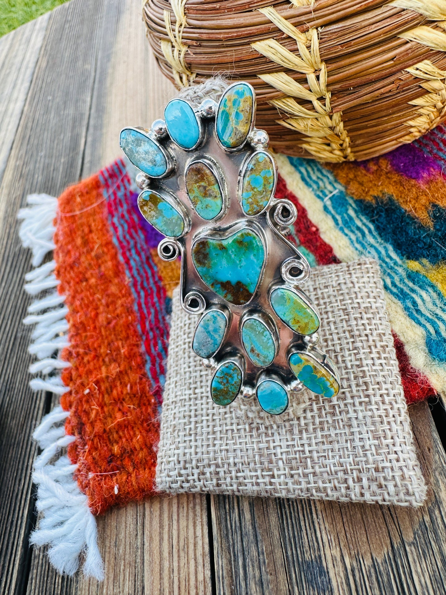 Handcrafted Turquoise & Sterling Silver Adjustable Heart Ring by Jacqueline Silver