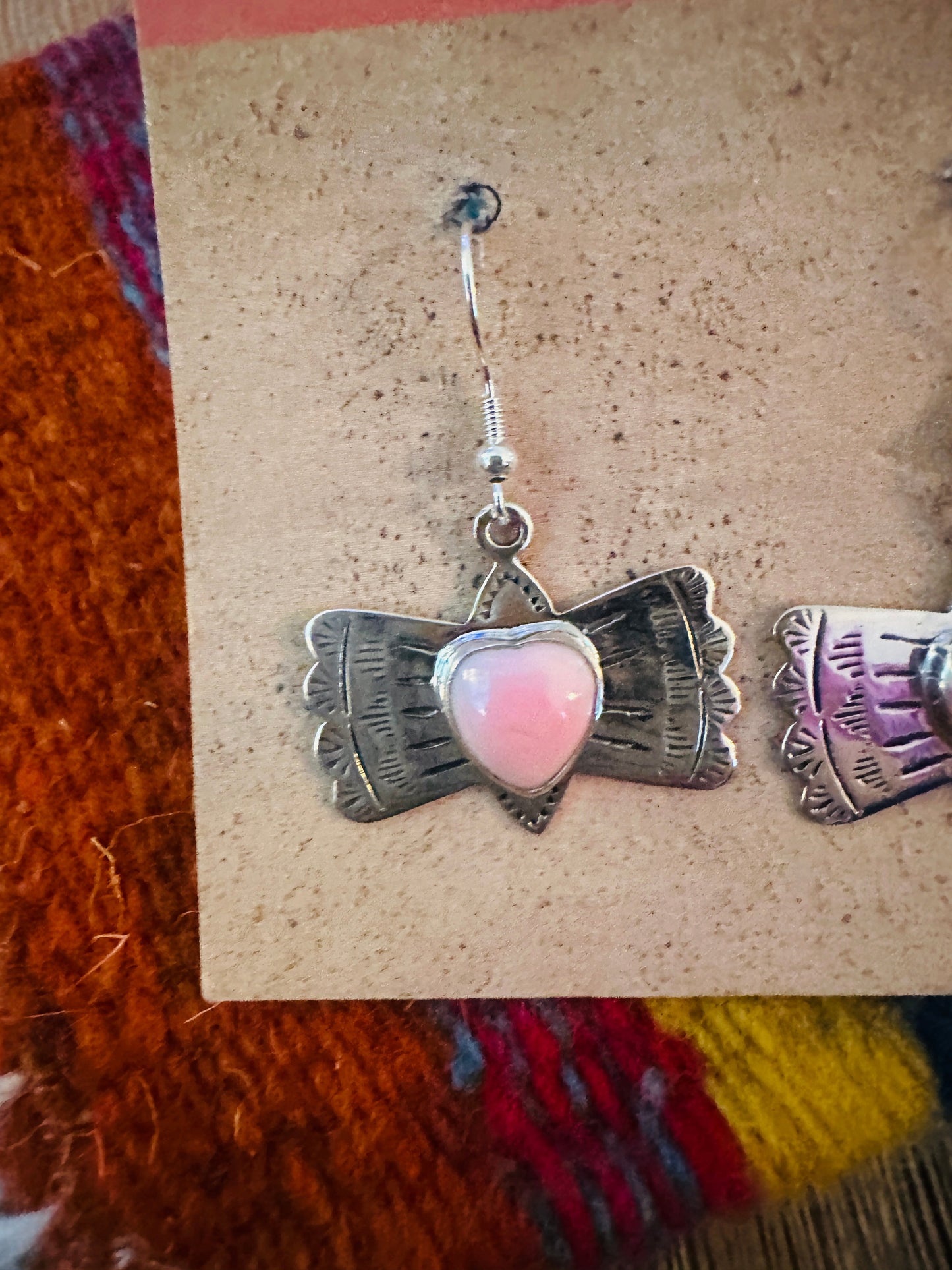 Handcrafted Queen Pink Conch & Sterling Silver Heart Dangle Earrings