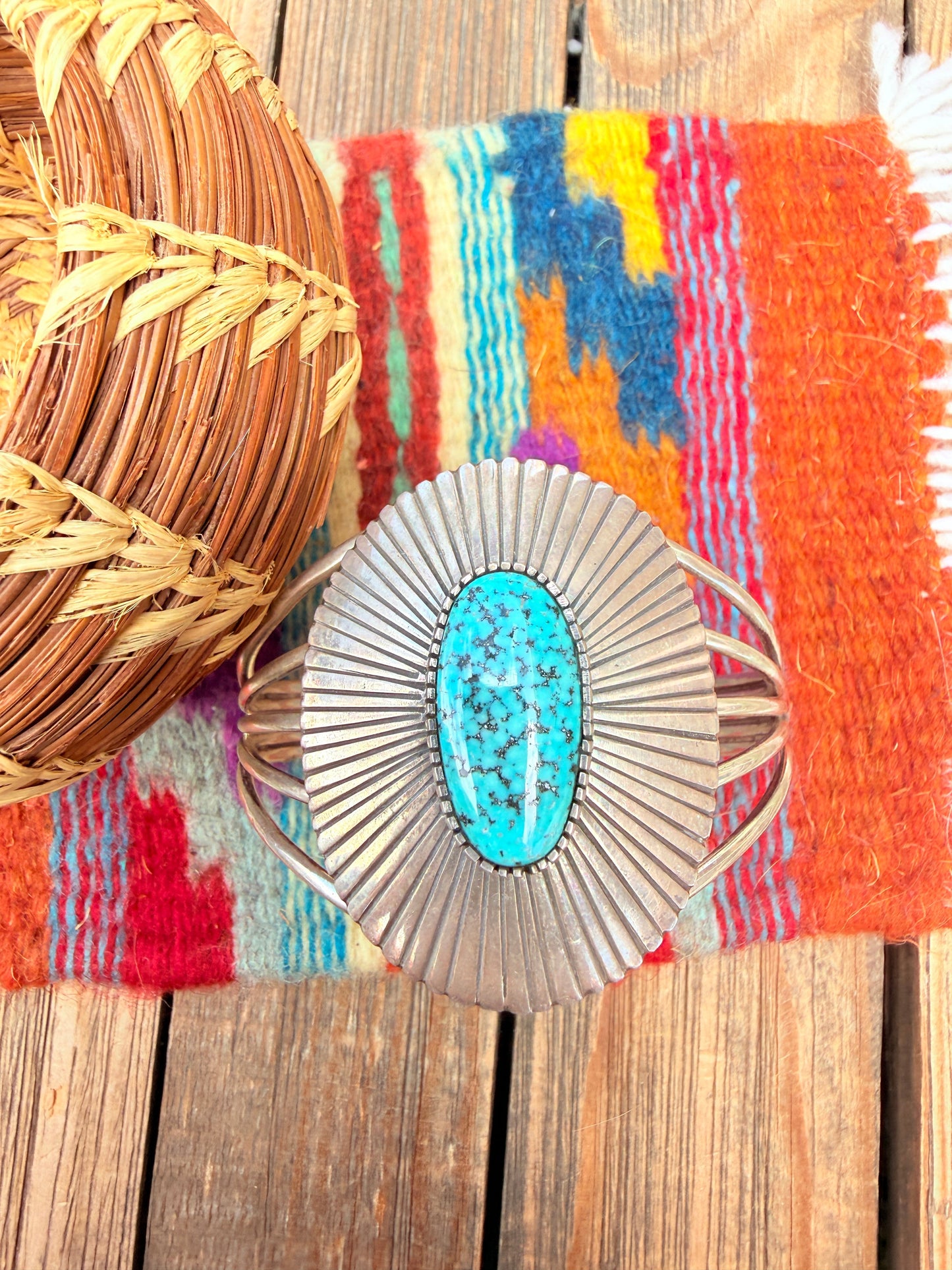 Handcrafted Sterling Silver & Kingman Web Turquoise Cuff Bracelet by Paul Livingston
