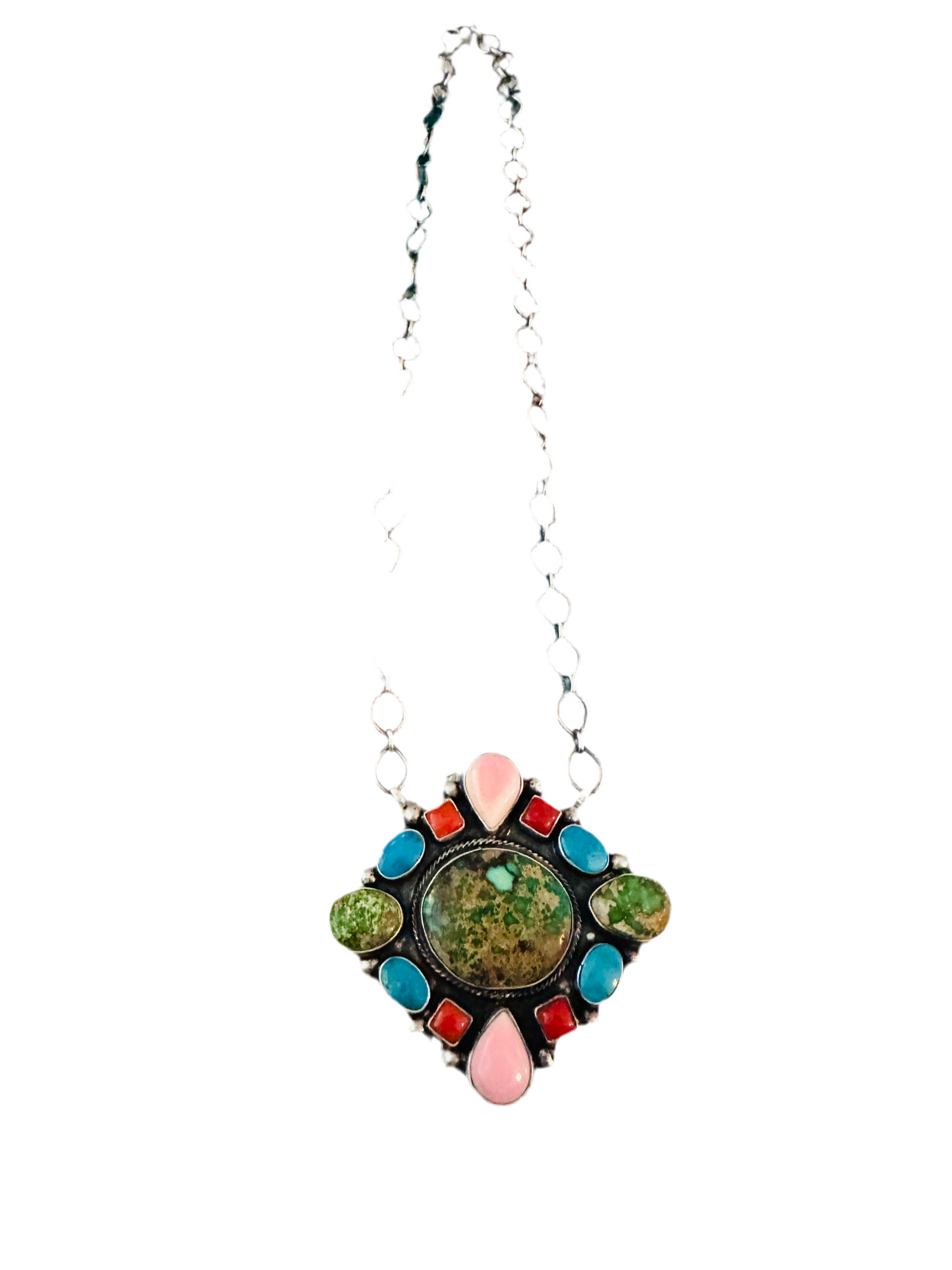 Handcrafted Sterling Silver & Multi Stone Cluster Necklace