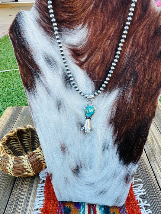 Handcrafted Turquoise & Sterling Silver Beaded Blossom Necklace