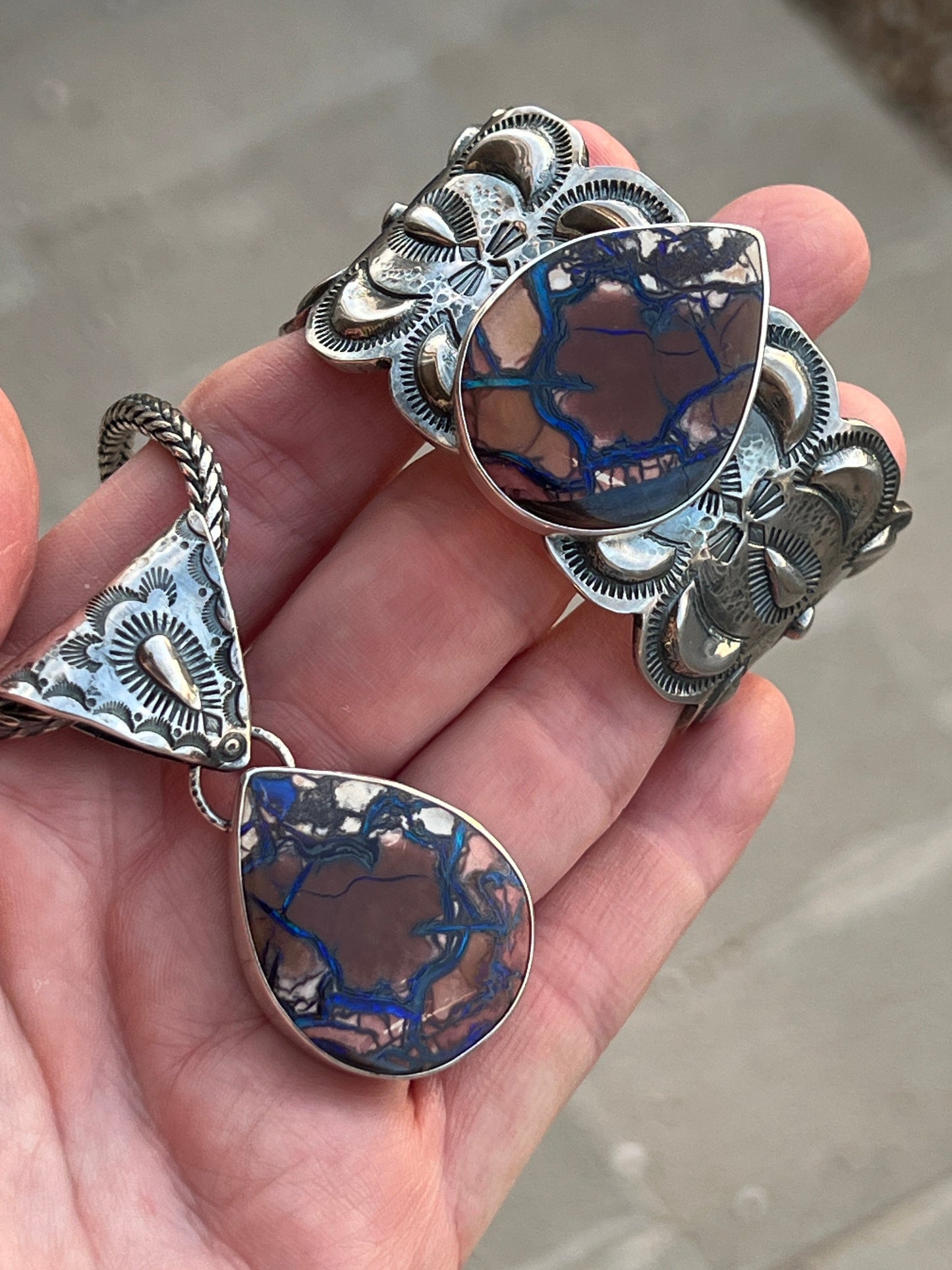 Handcrafted Artisan Sterling Silver & Boulder Opal Pendant by Mahkato Silver