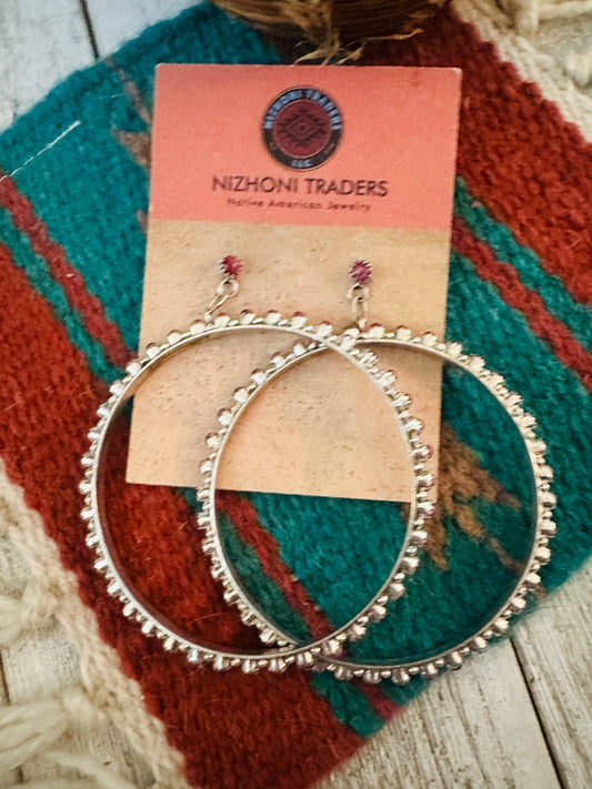 Handcrafted Pink Dream Mojave and Sterling Silver Dangle Hoop Earrings