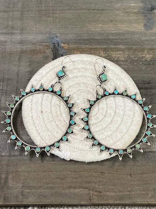 Handmade Sterling Silver Turquoise Hoop Earrings