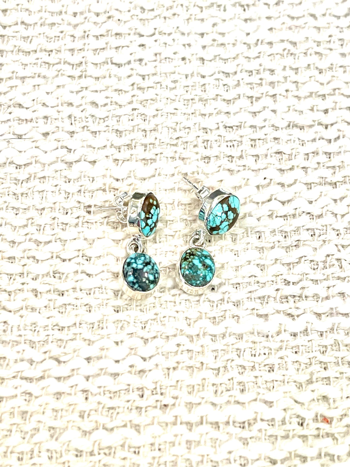 Handmade Sterling Silver Number 8 Turquoise Post Dangle Earrings with Signed Nizhoni