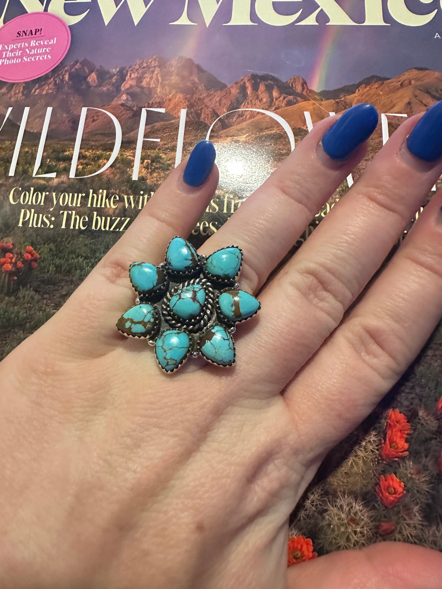 Handmade Sterling Silver & Number 8 Turquoise Adjustable Ring
