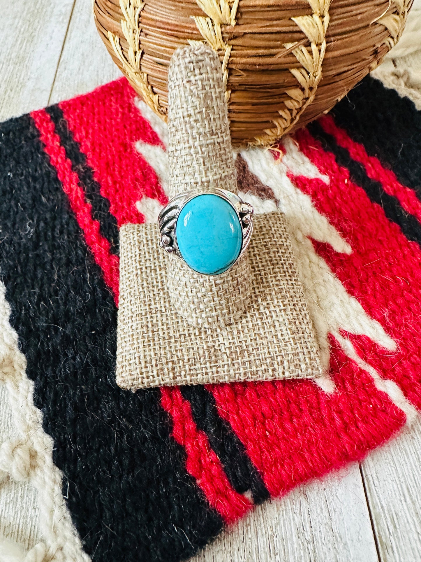 Handcrafted Turquoise & Sterling Silver Cigar Band Ring Size 9.5