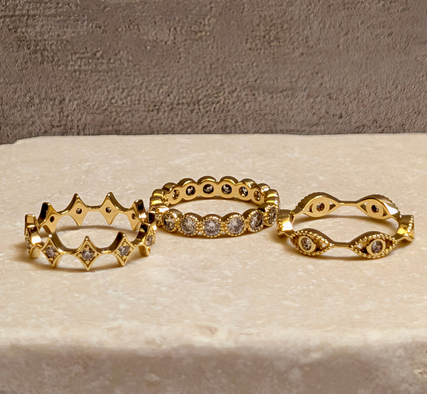 CZ 14k Gold Stacking Ring Set of 3