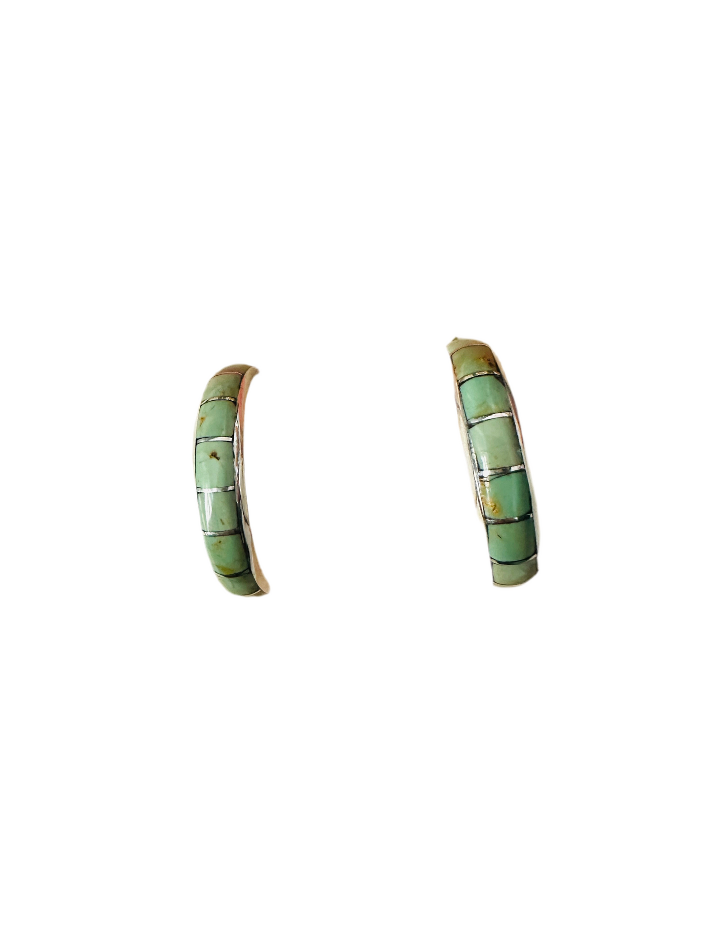 Handcrafted Turquoise & Sterling Silver Inlay Hoop Earrings