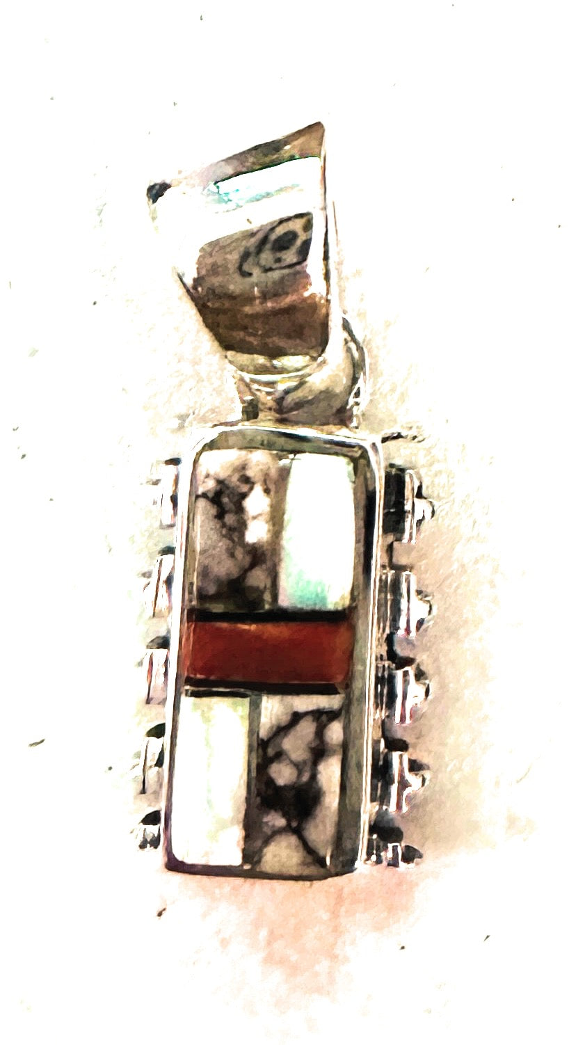 Handcrafted Multi Stone & Sterling Silver Inlay Pendant