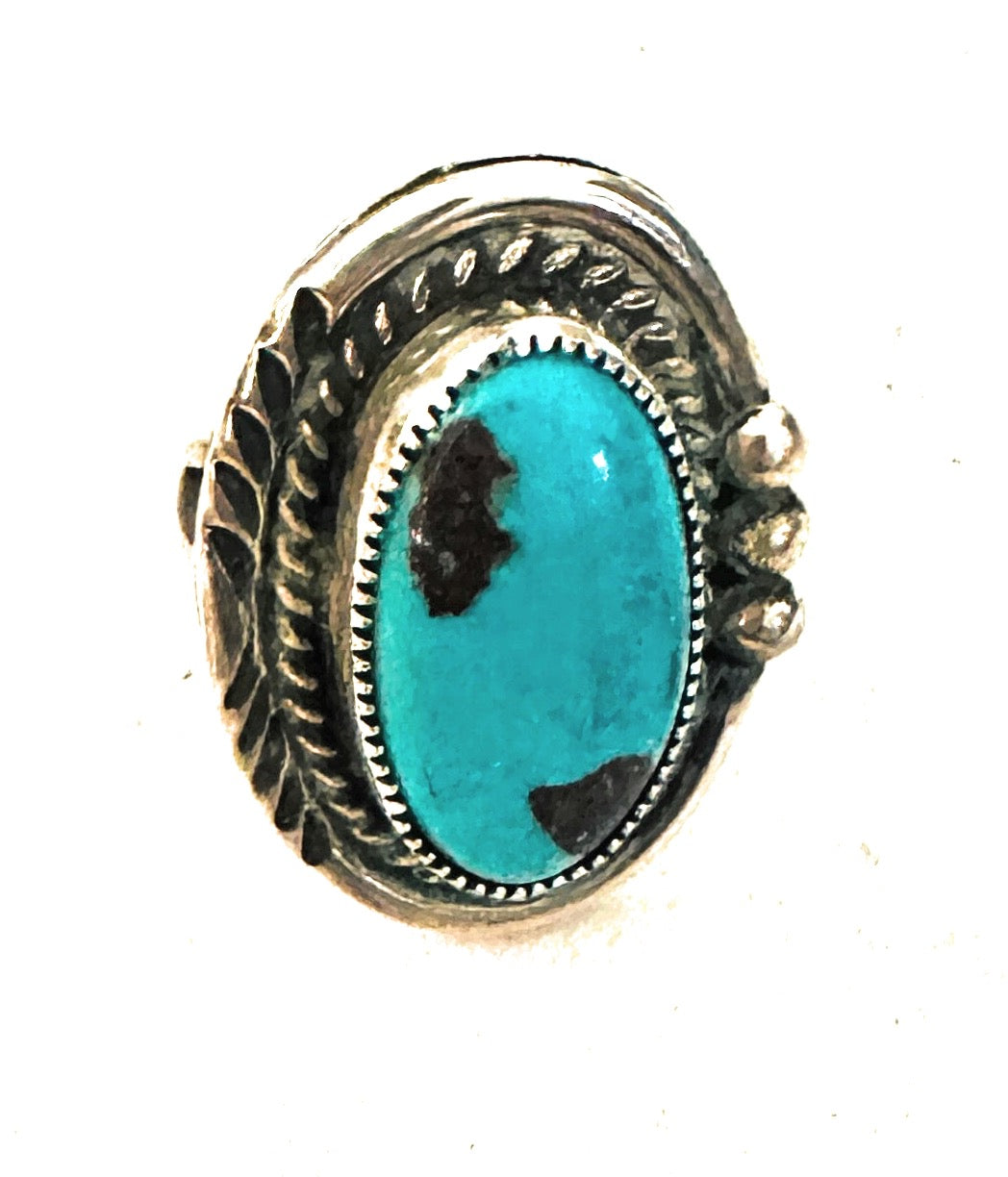 Navajo Kingman Turquoise & Sterling Silver Ring Size 5