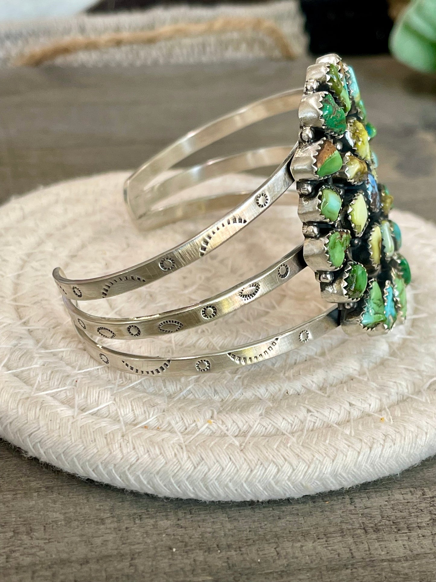 Beautiful Handmade Sterling Silver, Turquoise Multi Stone Cuff