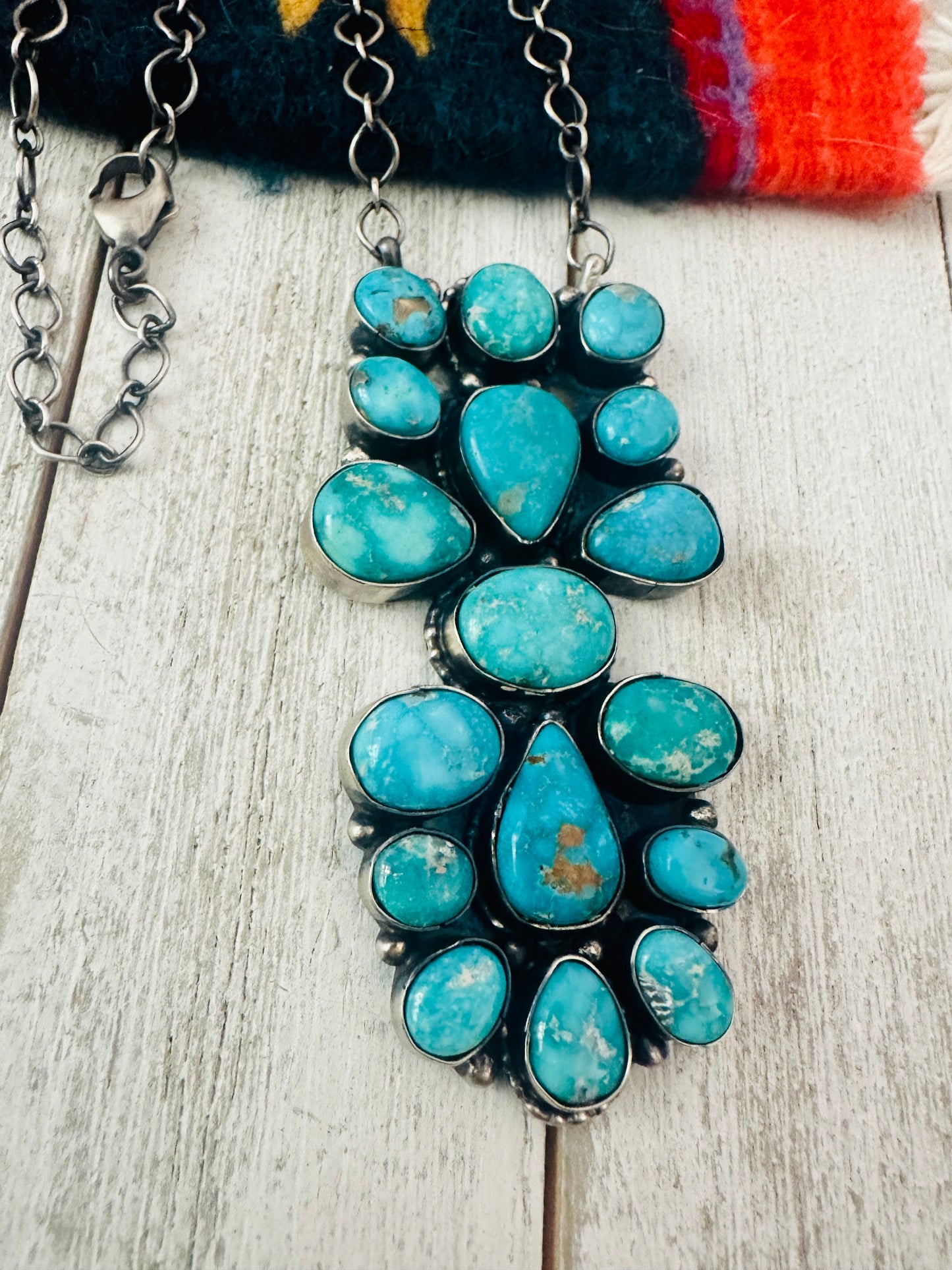 Handcrafted Sterling Silver & Turquoise Cluster Necklace by Sheila Becenti