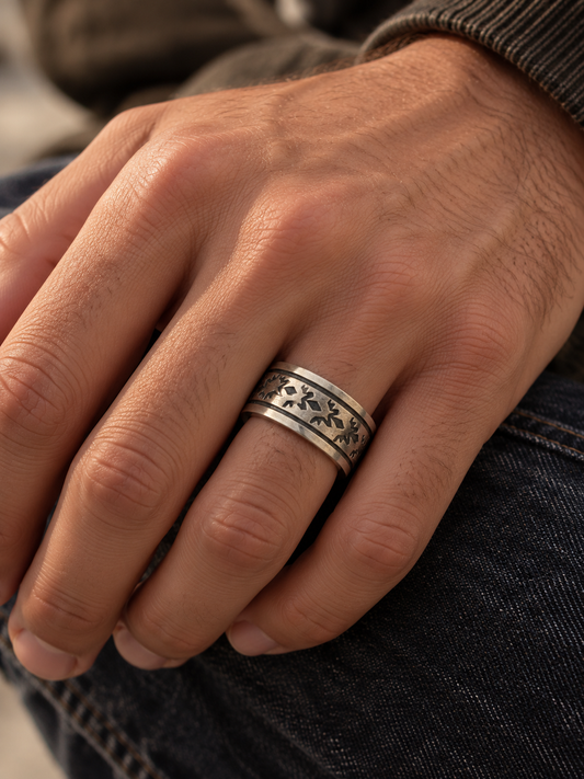 Handcrafted Sterling Silver Copper Story Teller Ring Size 12.5