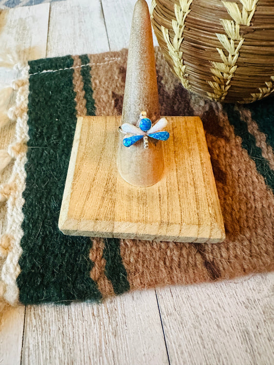 Handcrafted Sterling Silver, Blue & White Opal Dragonfly Ring