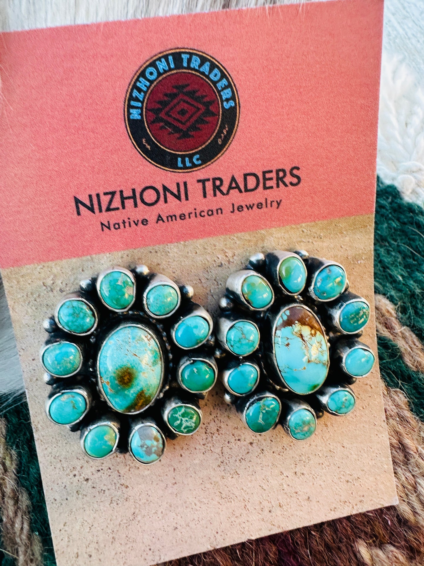 Handcrafted Royston Turquoise & Sterling Silver Necklace and Earring Set by Sheila Becenti
