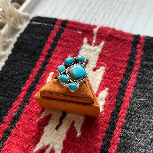Beautiful Handmade Turquoise And Sterling Silver Adjustable Ring Signed Nizhoni