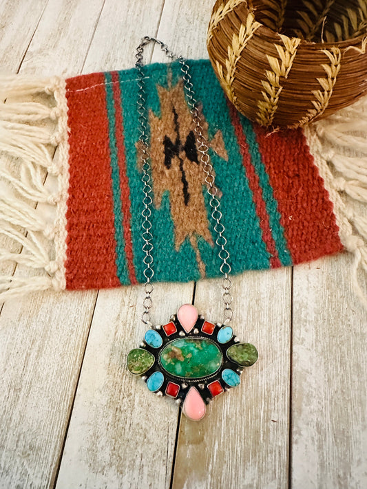 Handcrafted Sterling Silver & Multi Stone Cluster Necklace