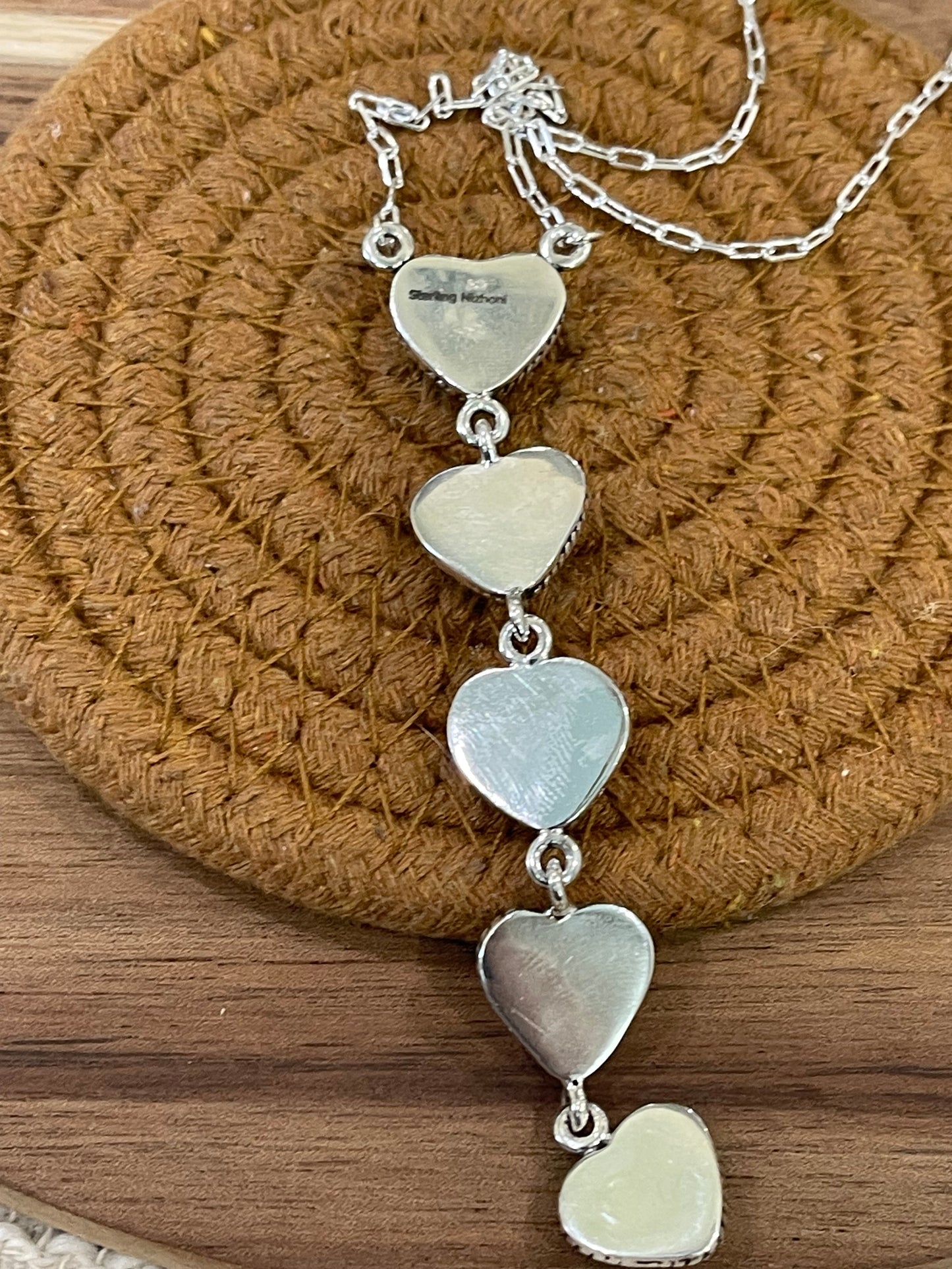 Handmade Sterling Silver Number 8 Turquoise Heart Drop Necklace with Signed Nizhoni