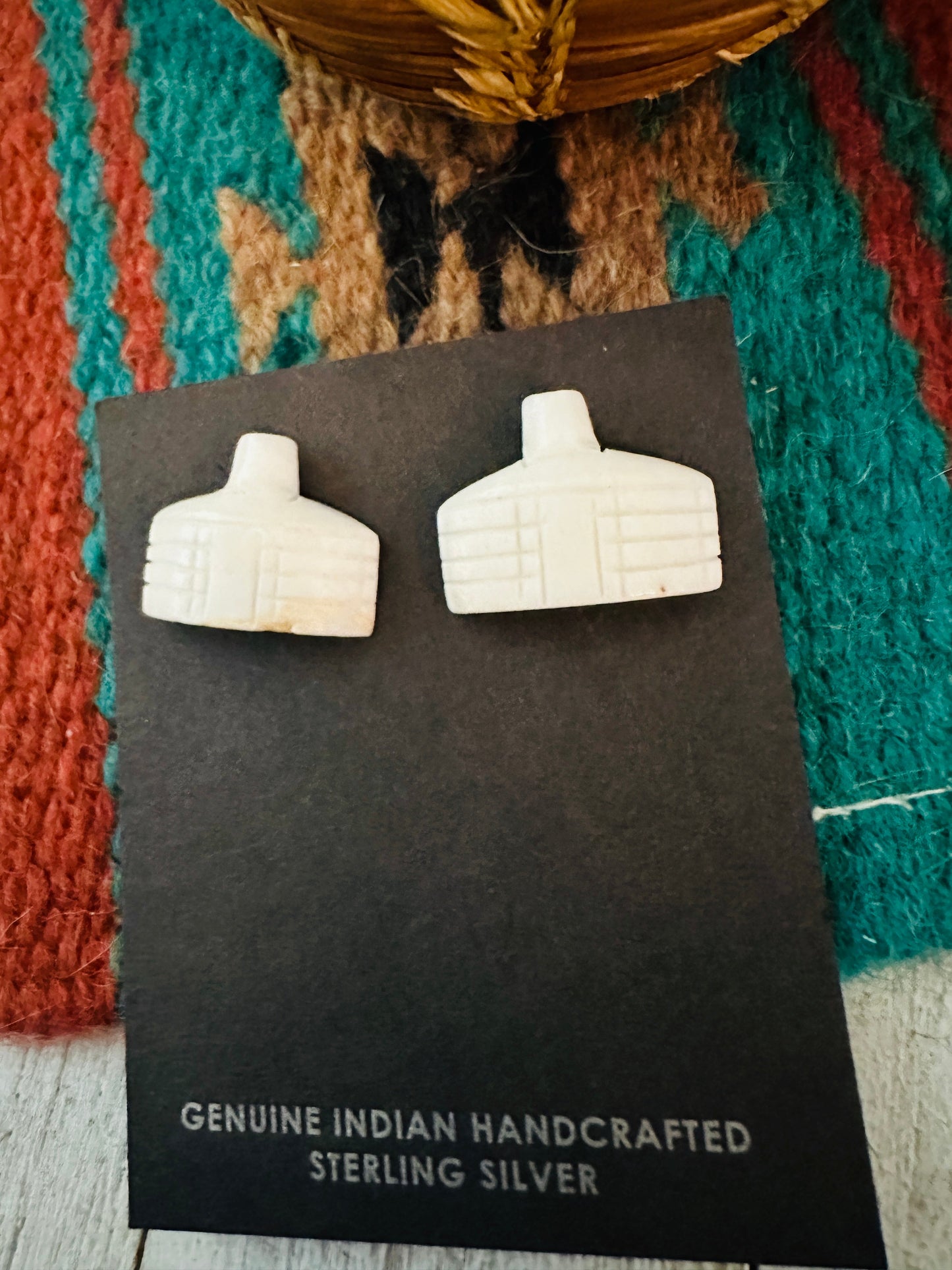 Handcrafted Hand Carved Hogan Stud Earrings