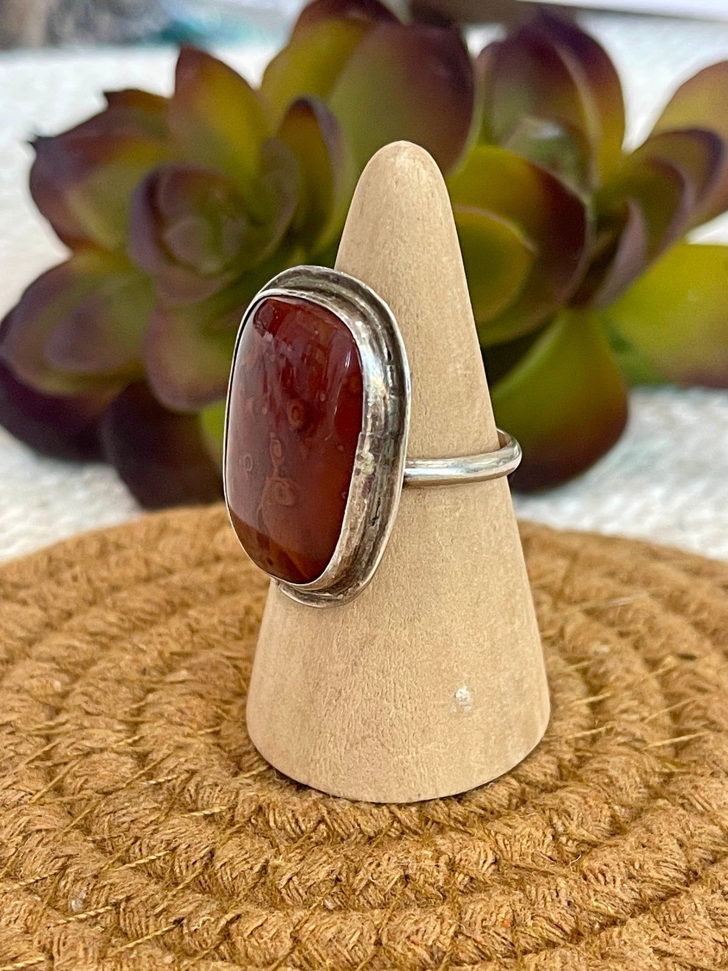 Old Pawn Vintage Sterling Silver & Carnelian Agate Sz 10.25 Ring