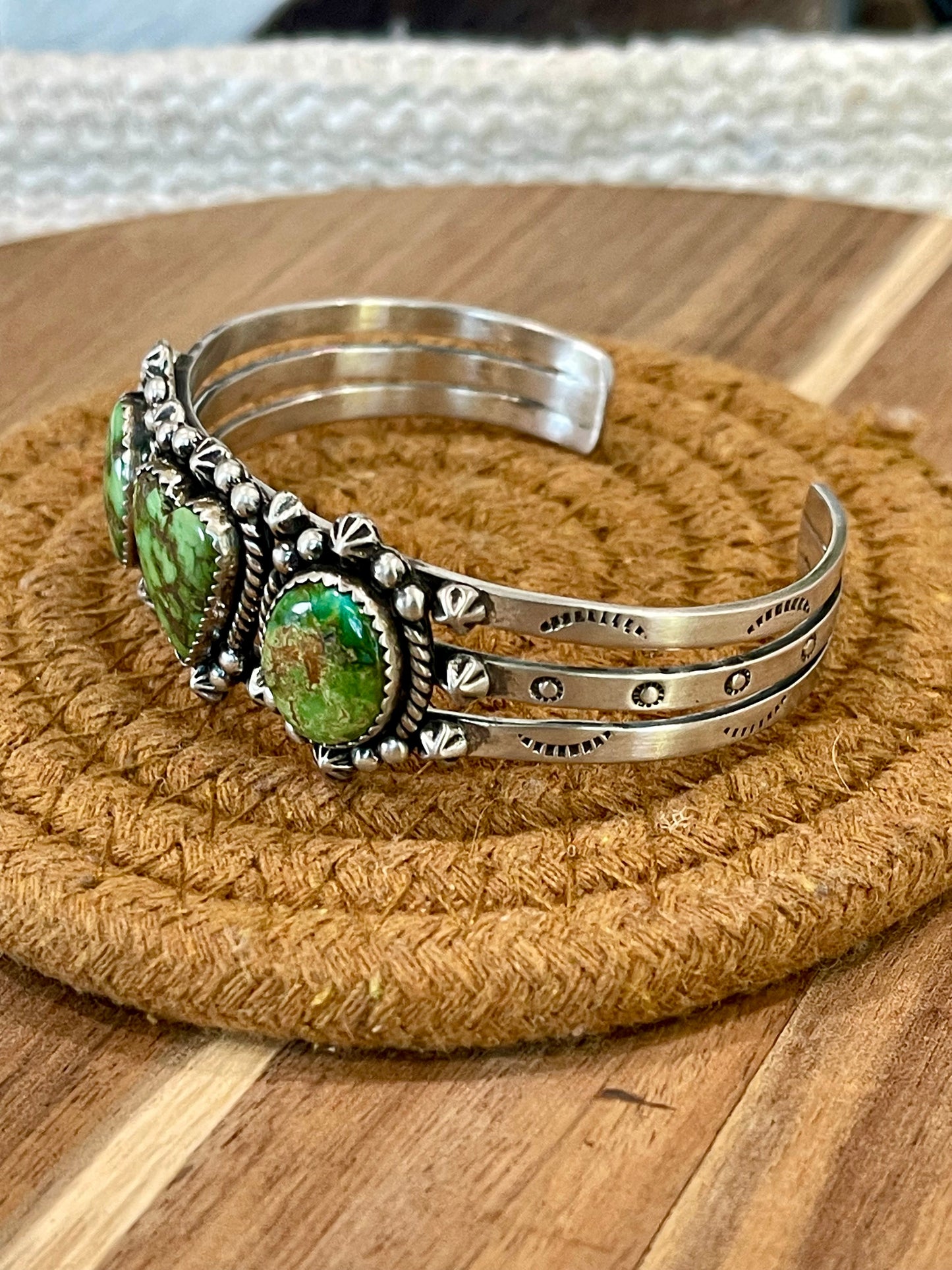 Handcrafted Sterling Silver & Sonoran Mountain 3 Stone Cuff Bracelet