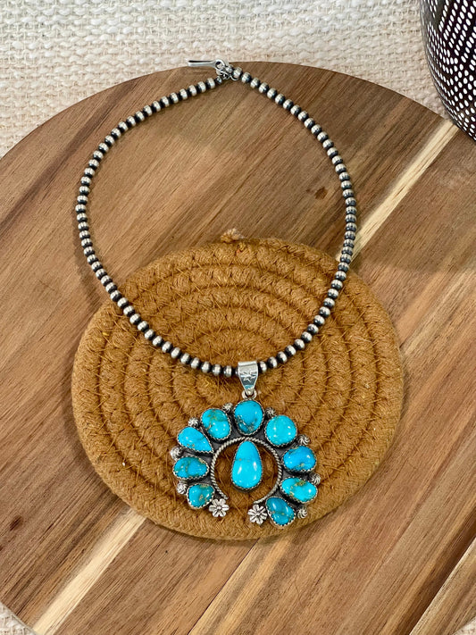 Handmade Sterling Silver & South Hill Sonoran Turquoise Naja Cluster Pendant