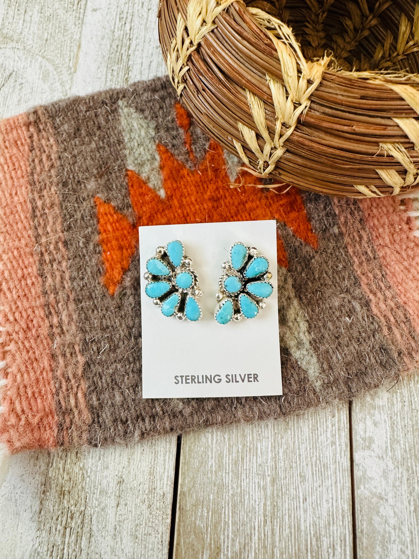Handcrafted Sterling Silver & Turquoise Cluster Post Earrings