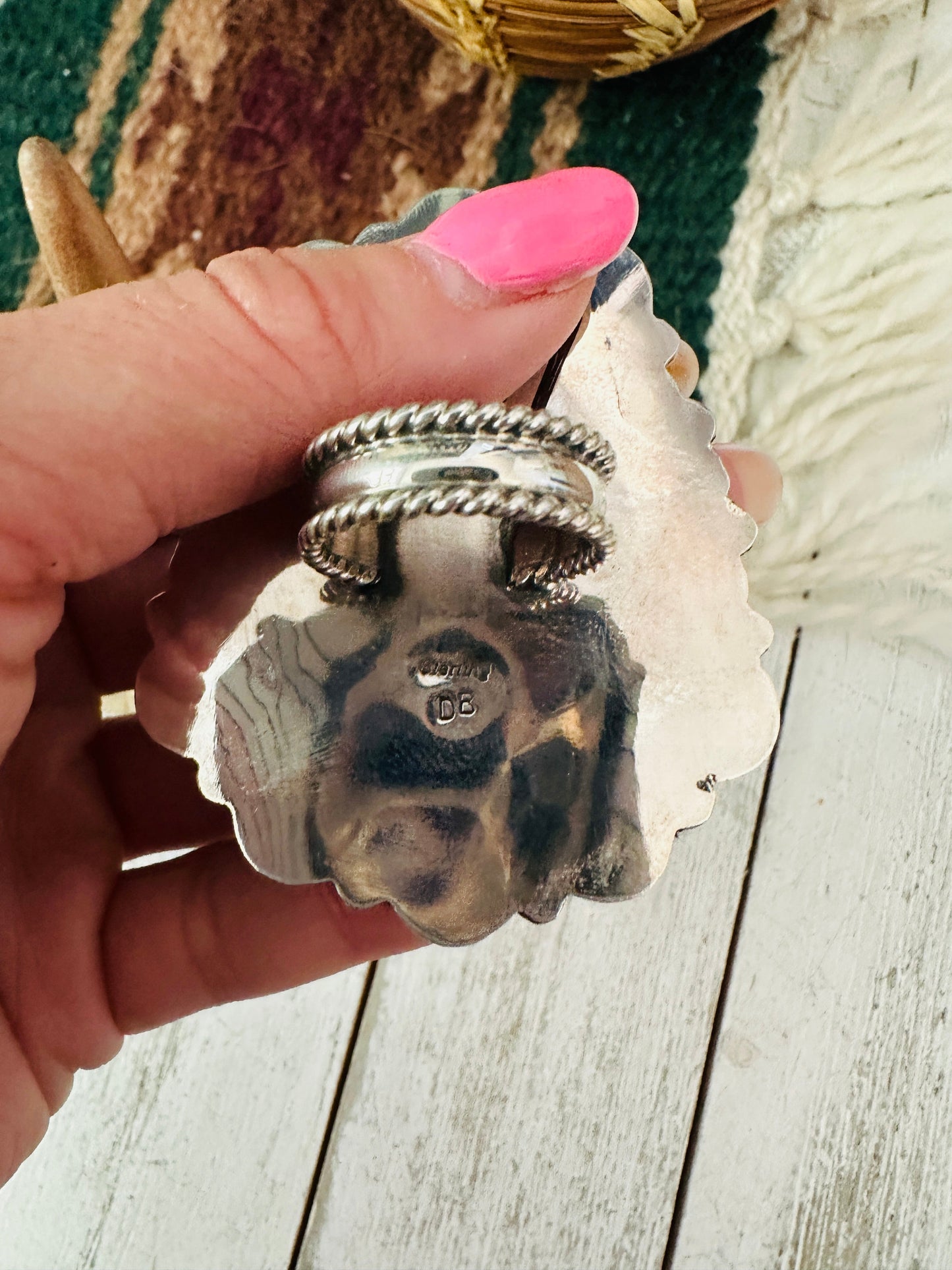 Handcrafted Sterling Silver, Onyx & Spiny Cluster Adjustable Ring
