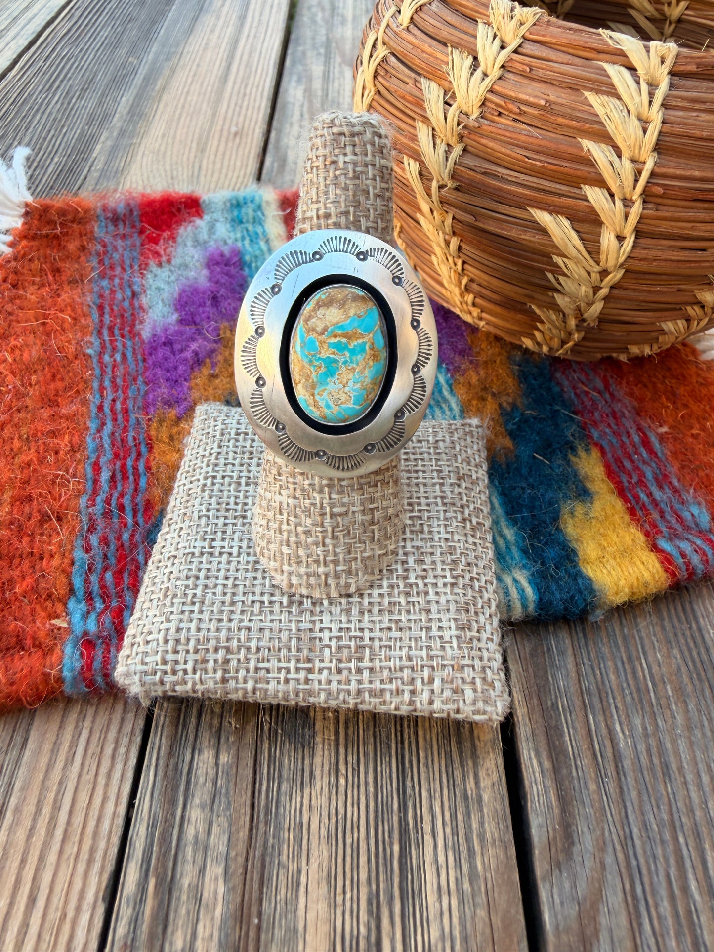 Handcrafted Royston Turquoise & Sterling Silver Ring Size 8.5