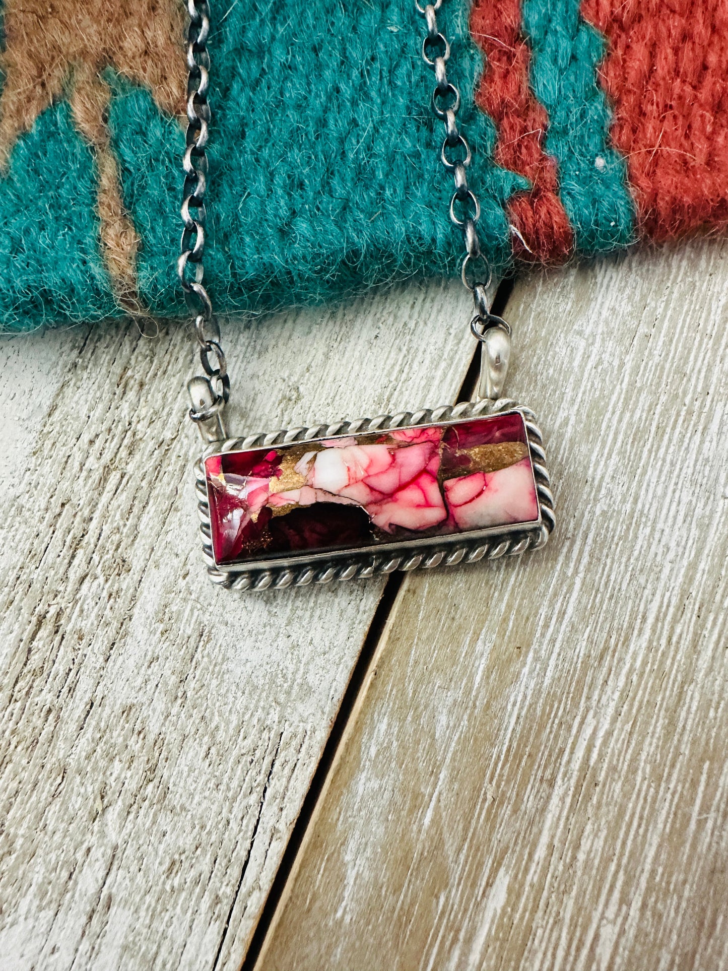 Handcrafted Rose Dahlia & Sterling Silver Bar Necklace