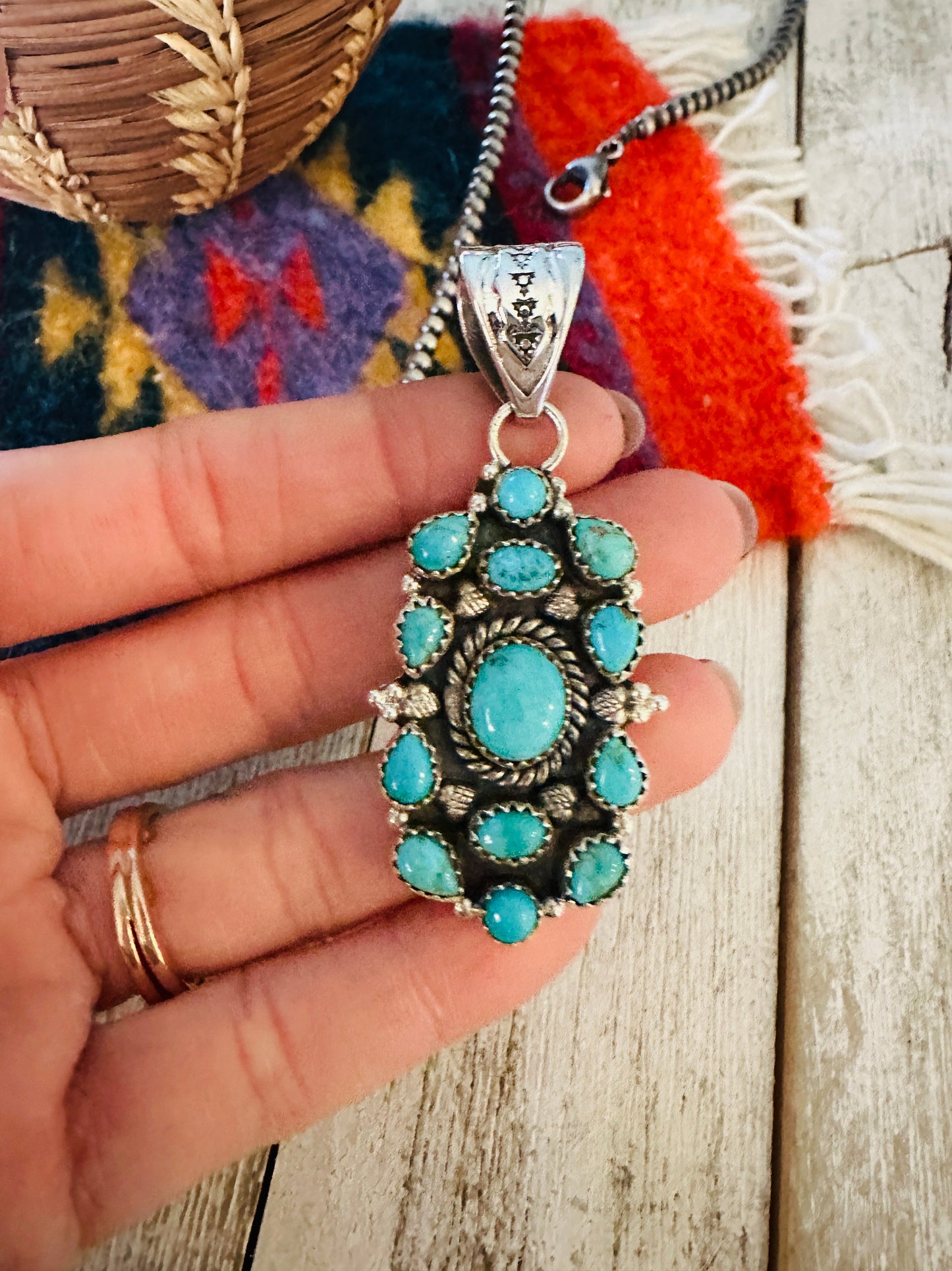 Handmade Sterling Silver & Turquoise Cluster Pendant