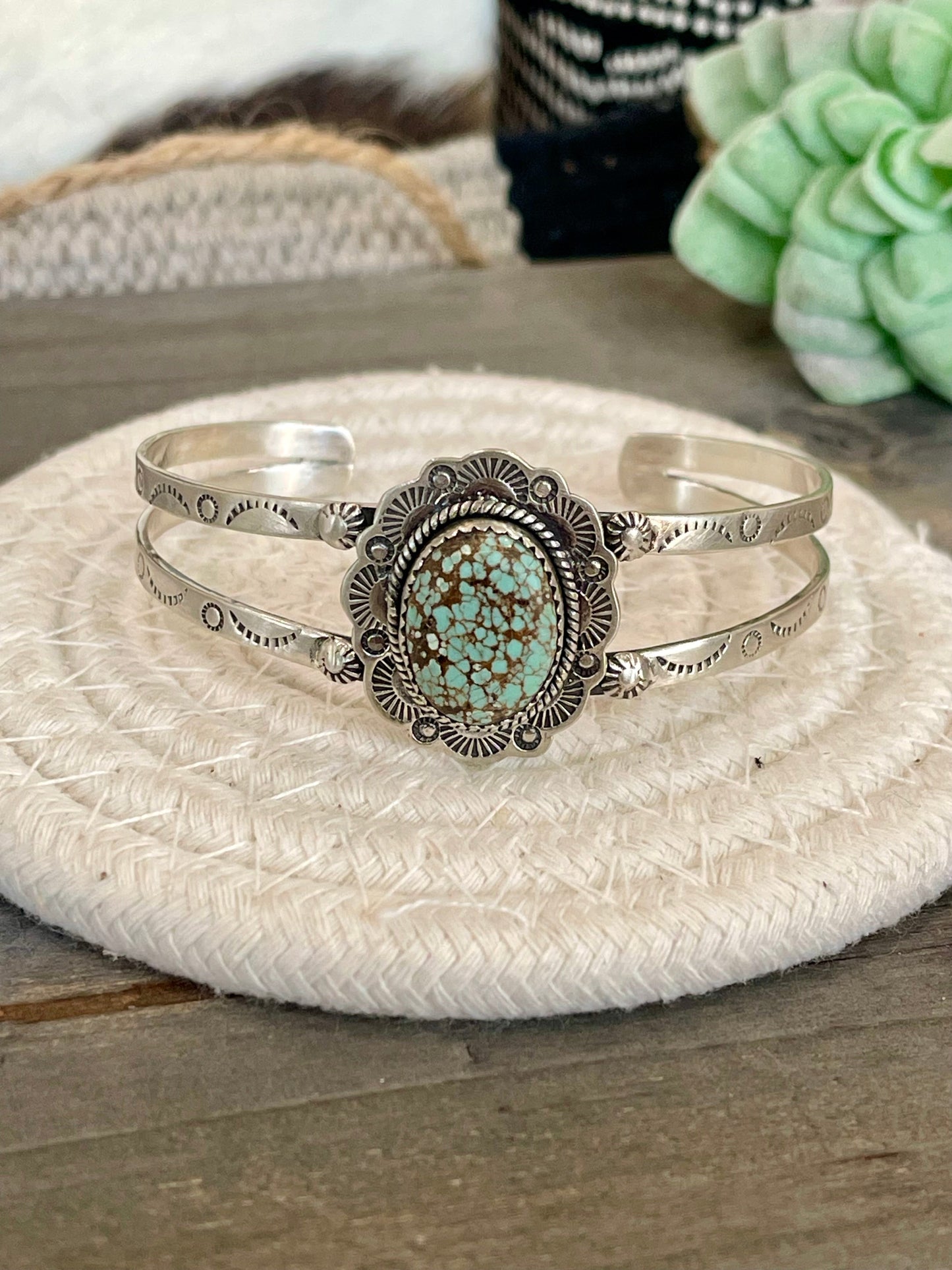 Nizhoni Handmade Sterling Silver & Number 8 Turquoise Adjustable Cuff Bracelet