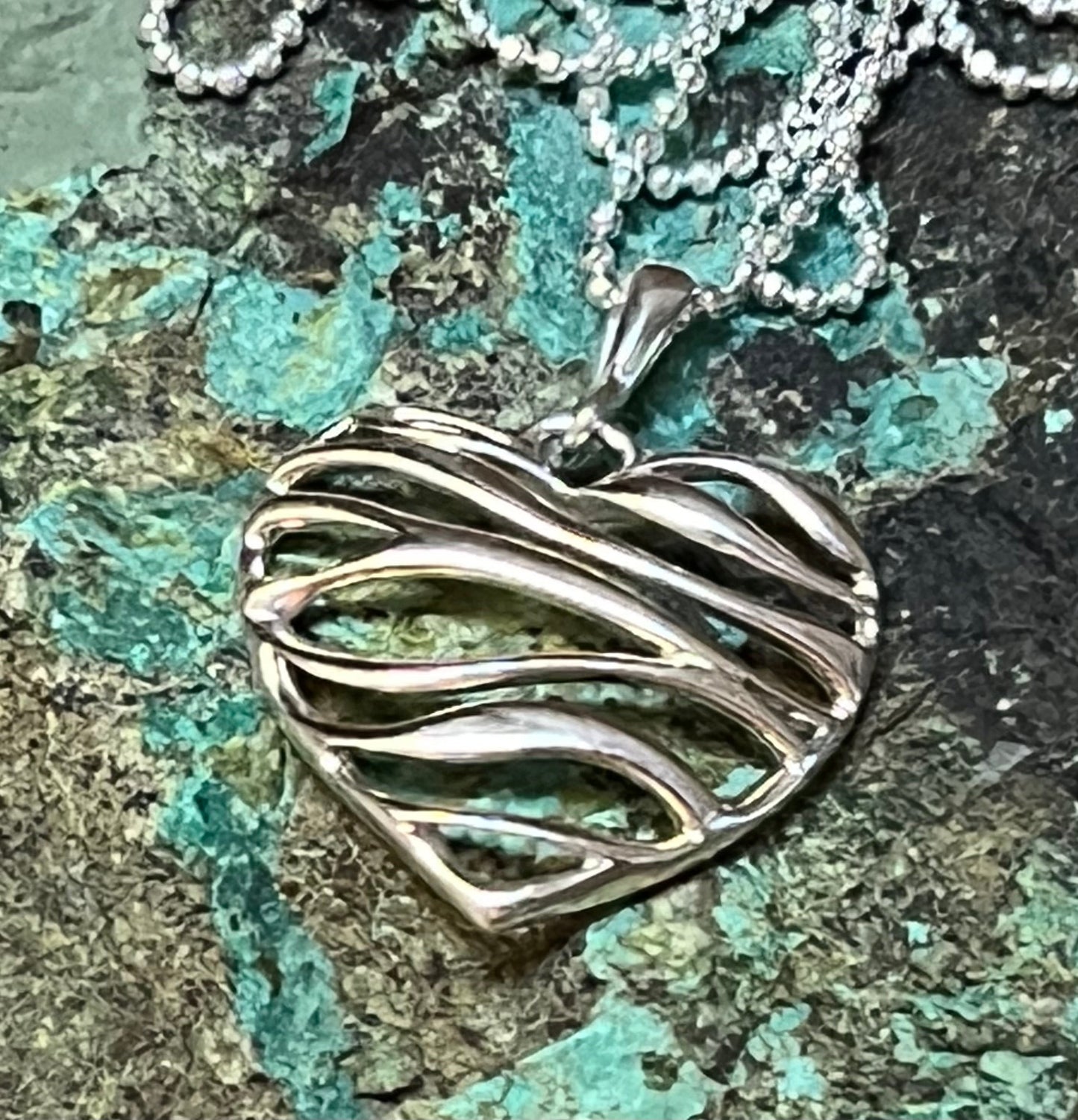 Ribbon Heart Sterling Silver Pendant Necklace