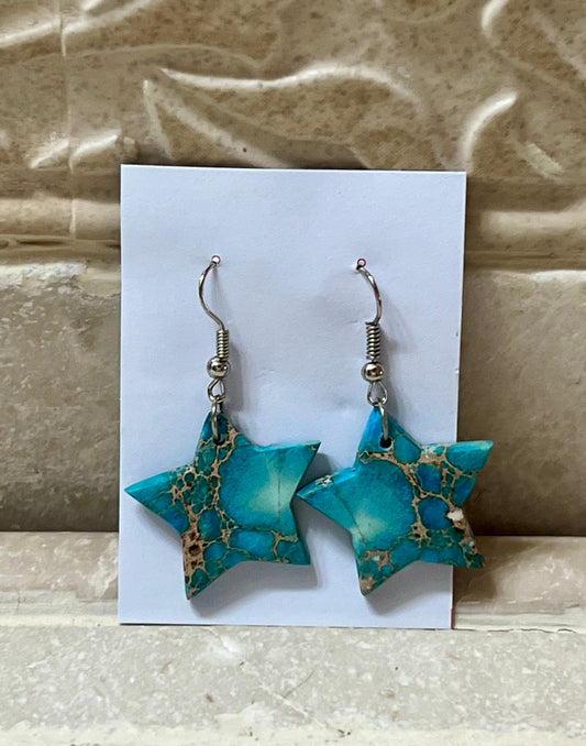 Handcrafted Blue Indigo Turquoise & Sterling Silver Star Slab Earrings