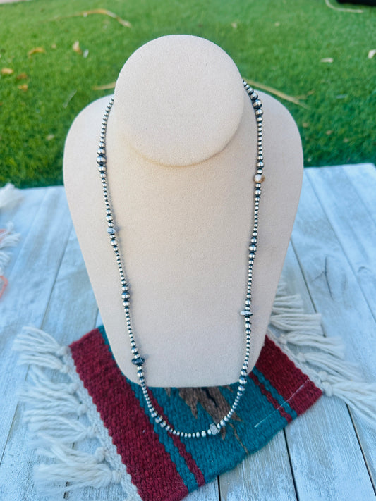 Handcrafted White Buffalo & Sterling Silver Pearl Style 24” Beaded Necklace