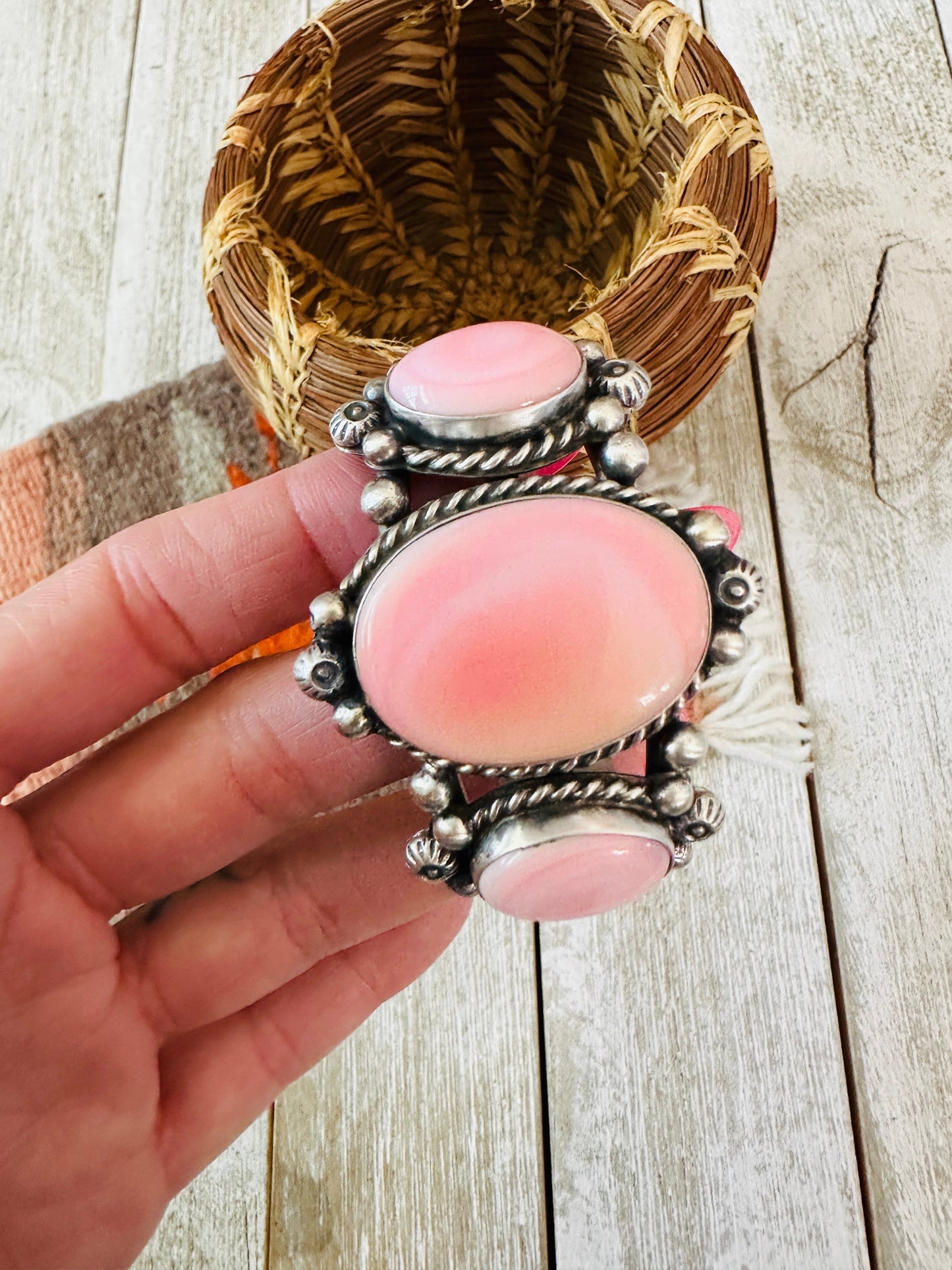 Handcrafted Sterling Silver & Queen Pink Conch Cuff Bracelet /