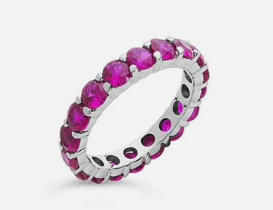 Sterling Silver Hot Pink CZ Eternity Band Ring